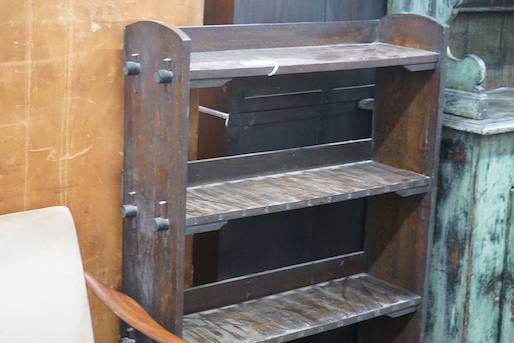 An early 20th century oak open bookcase, length 92cm, depth 26cm, height 130cm