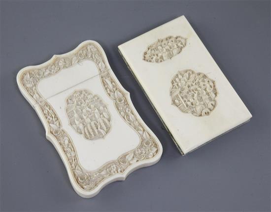 Two Chinese export ivory card cases, 19th century, 9.5 and 10.5cm Two Chinese export ivory card cases, 19th century, 9.5 and 10.5cm