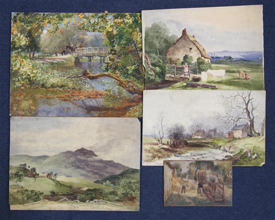 Sir David Murray R.A (1849-1933) Flatford Bridge; At Cathcart; Near Pollacksnaw; Ben Venue and Landscape study, largest 12 x 18in., unf Sir David Murray R.A (1849-1933) Flatford Bridge; At Cathcart; Near Pollacksnaw; Ben Venue and Landscape study, largest 12 x 18in., unf