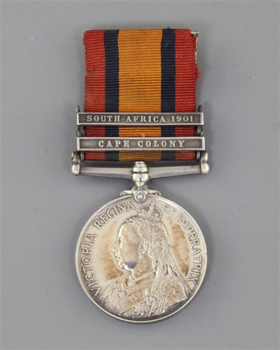A Queens South Africa medal with 1901 and Cape Colony clasps to Lt. Colonel S. Churchill A.P.D. A Queens South Africa medal with 1901 and Cape Colony clasps to Lt. Colonel S. Churchill A.P.D.