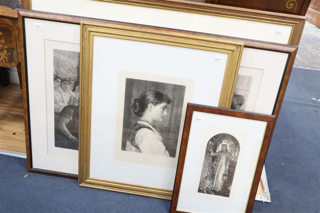 After Laurence Alma-Tadema, Love Votaries, signed photogravure and three other framed prints,