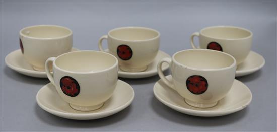 Five Moorcroft Poppy pattern cups and saucers