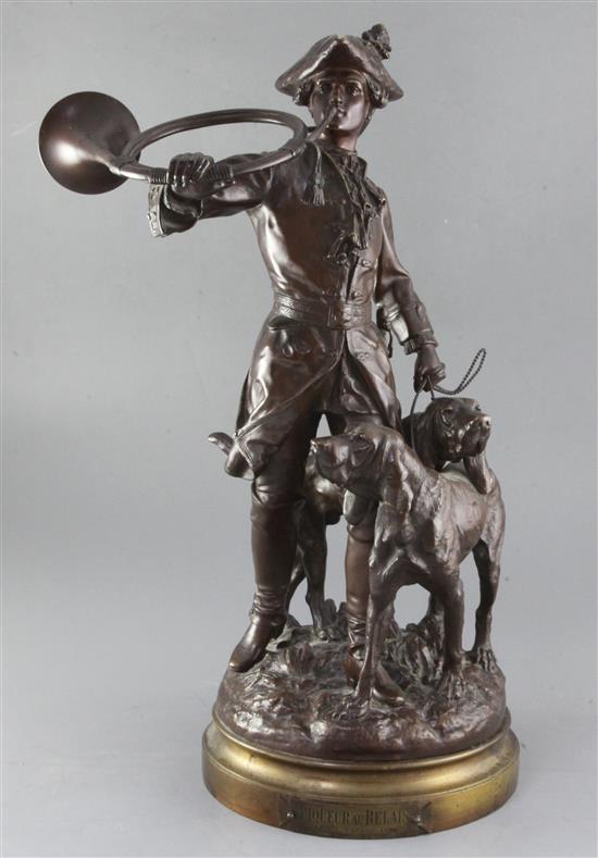 Prosper Le Courtier (1855-1925) and Hippolyte Moreau (1832 - 1927). A late 19th century French bronze study, Piqueur au Relais height Prosper Le Courtier (1855-1925) and Hippolyte Moreau (1832 - 1927). A late 19th century French bronze study, Piqueur au Relais height