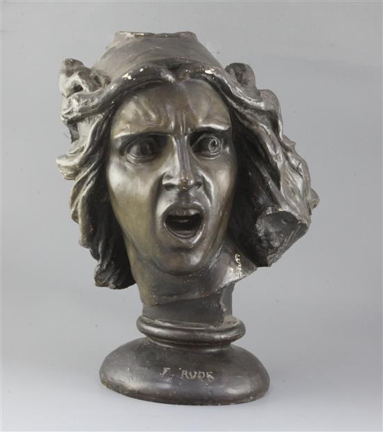 Francois Rude (1784-1855). A bronzed plaster head of Le Genie de la Patrie dit aussi La Marseillaise, height 18in. Francois Rude (1784-1855). A bronzed plaster head of Le Genie de la Patrie dit aussi La Marseillaise, height 18in.
