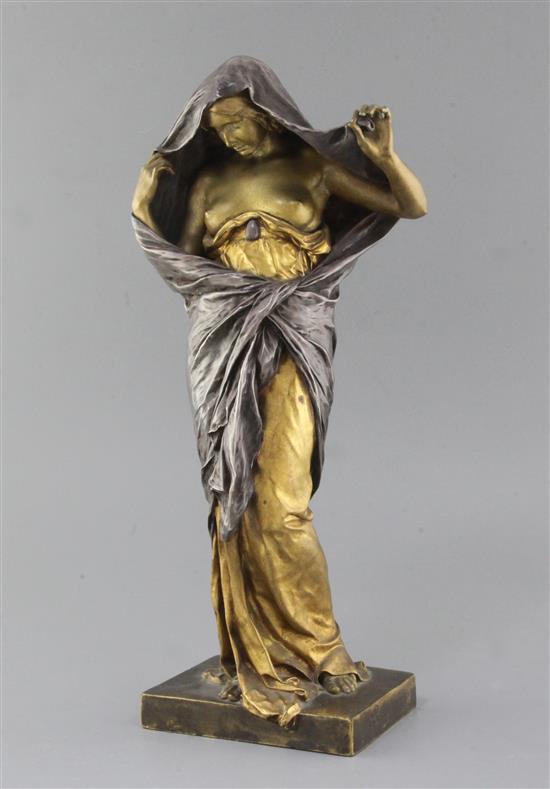 Louis Ernest Barias (1841-1905) A silvered and gilt bronze figure of La Nature se dévoilant devant la Science 16.5in. Louis Ernest Barias (1841-1905) A silvered and gilt bronze figure of La Nature se dévoilant devant la Science 16.5in.