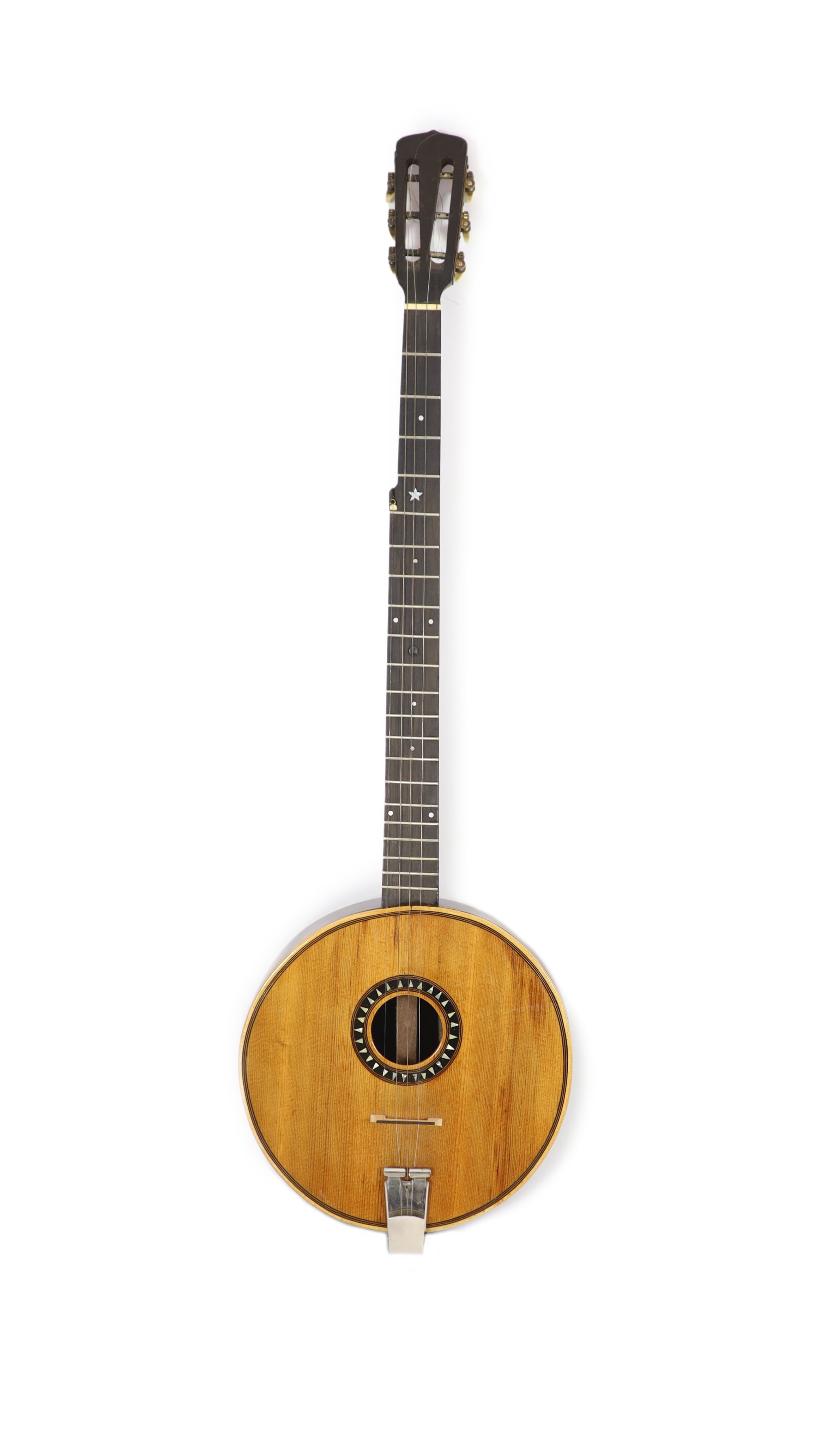 A wooden banjo length 95cm