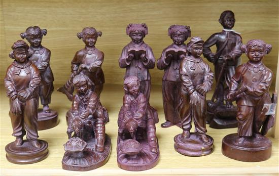 Ten Chinese Maoist wood figures tallest 21cm