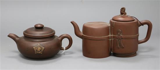 A Mao Tse Tung Yixing teapot and another Yixing teapot tallest 13cm