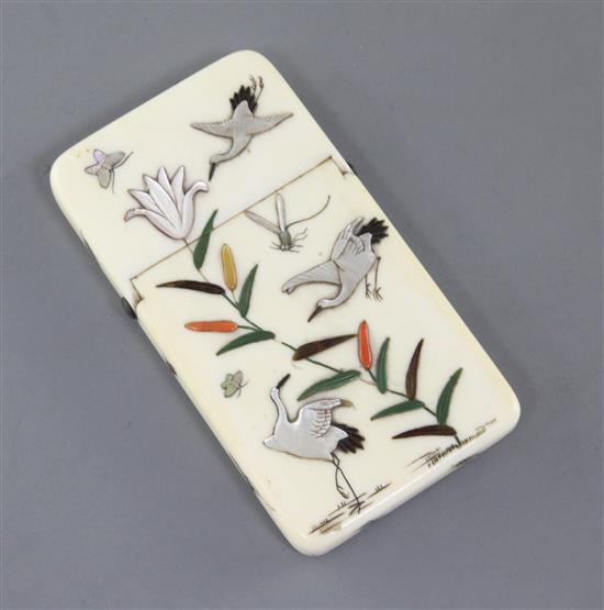 A Japanese shibayama style ivory card case, Meiji period, 9.5cm A Japanese shibayama style ivory card case, Meiji period, 9.5cm