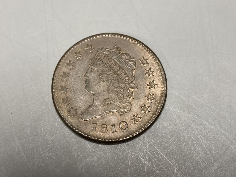 United States of America, One Cent, 1810, Classic Head, struck off centre otherwise EF with signs of original lustre