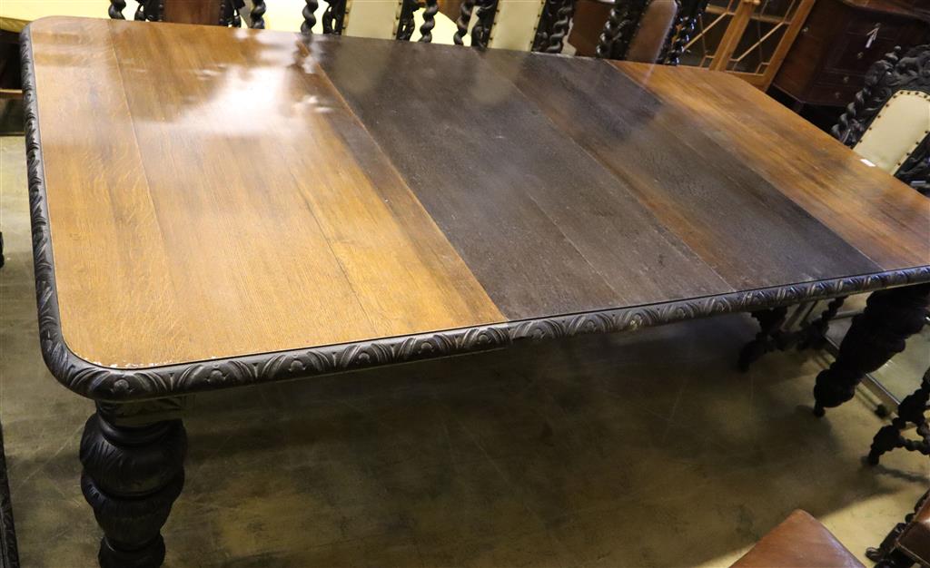 A Victorian carved oak extending dining table, with two spare leaves, length 244cm extended, width 118cm, height 78cm