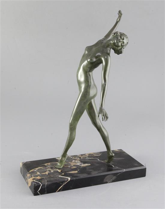 An early 20th century French bronze figure of a dancing female nude, height 14.75in. An early 20th century French bronze figure of a dancing female nude, height 14.75in.