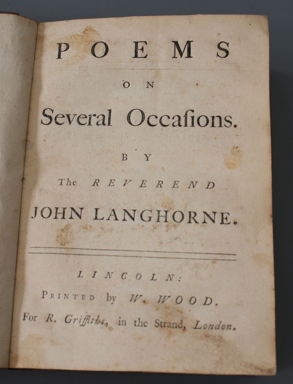 Langhorne, John - Poems on Several Occasions, small qto, quarter calf, lacking contents leaf, R. Griffiths, London [1760], Gay, John -
