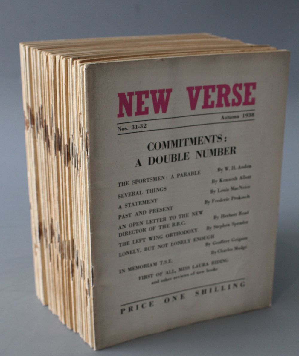 Grigson, Geoffrey (editor) - New Verse, a complete set of 34 issues in 32, 8vo, stiff paper wrappers, London 1933-34, with vol I, numbe