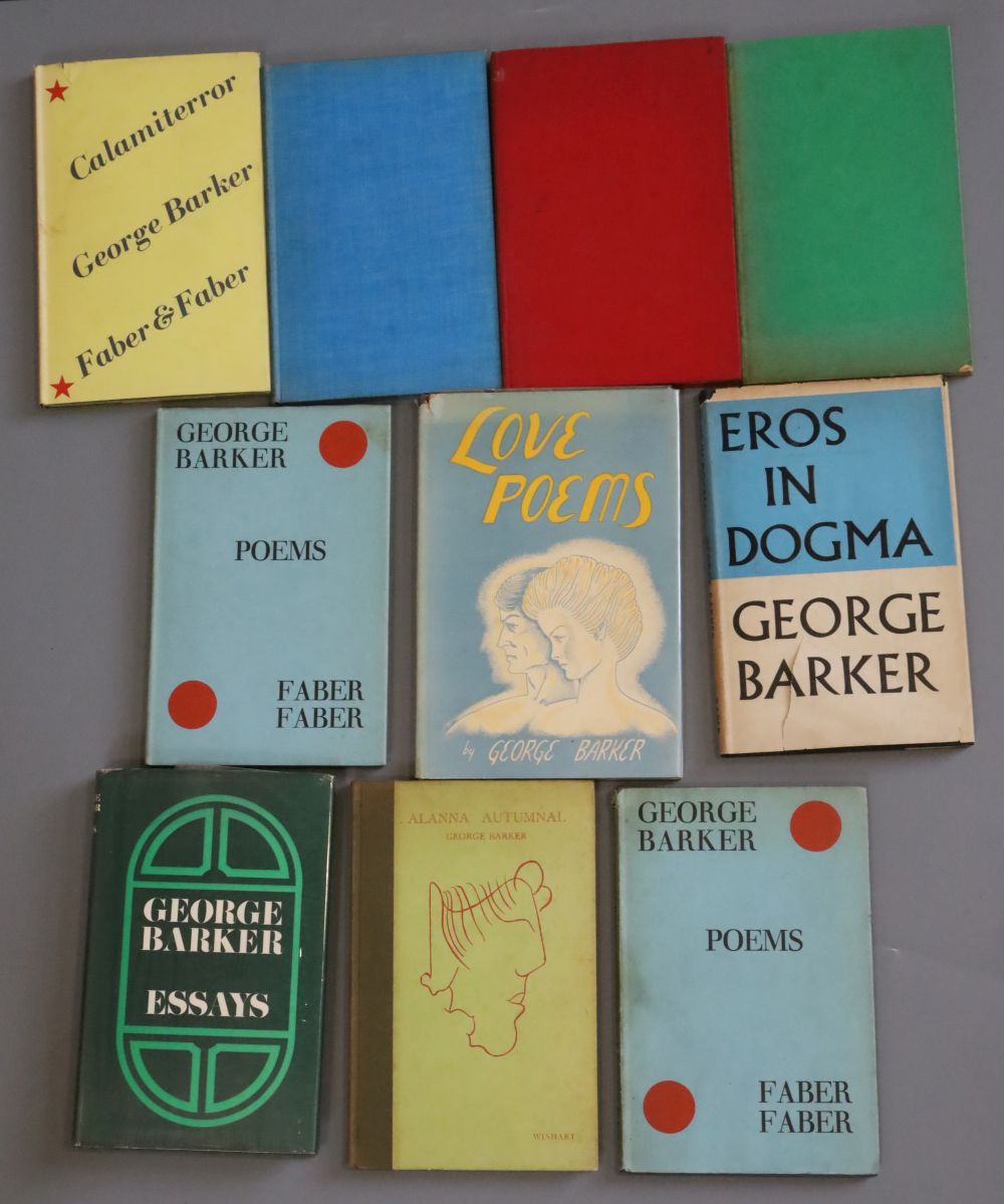 Barker, George - 10 works, including - Alanna Autumnal, 1st edition, cloth backed, pictorial boards, London, 1933; Poems, (2 copies),