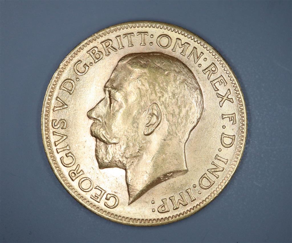 A George V 1914 gold sovereign.