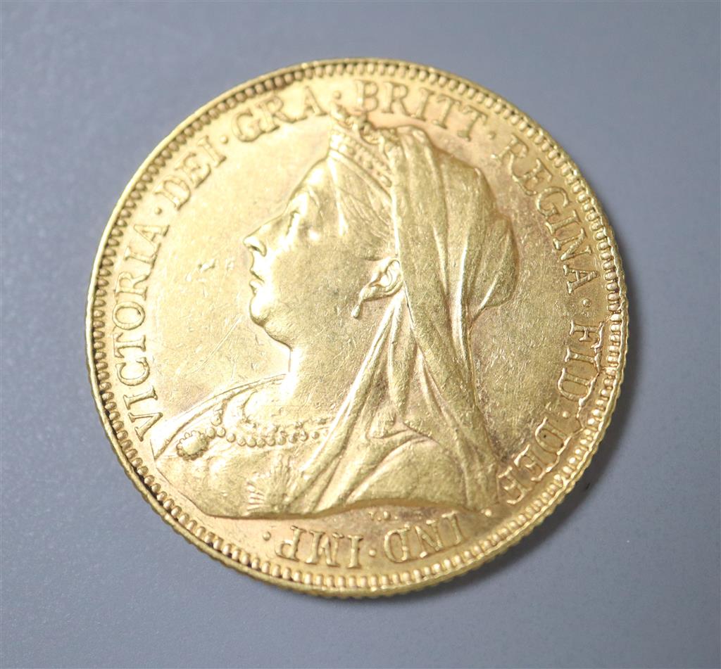 An Edward VII 1901 gold sovereign.