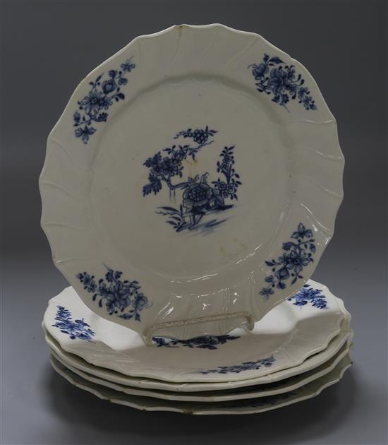 A set of five Oude Amstel (Dutch) dishes, painted with sprigs of peony blossom, blue on white A set of five Oude Amstel (Dutch) dishes, painted with sprigs of peony blossom, blue on white