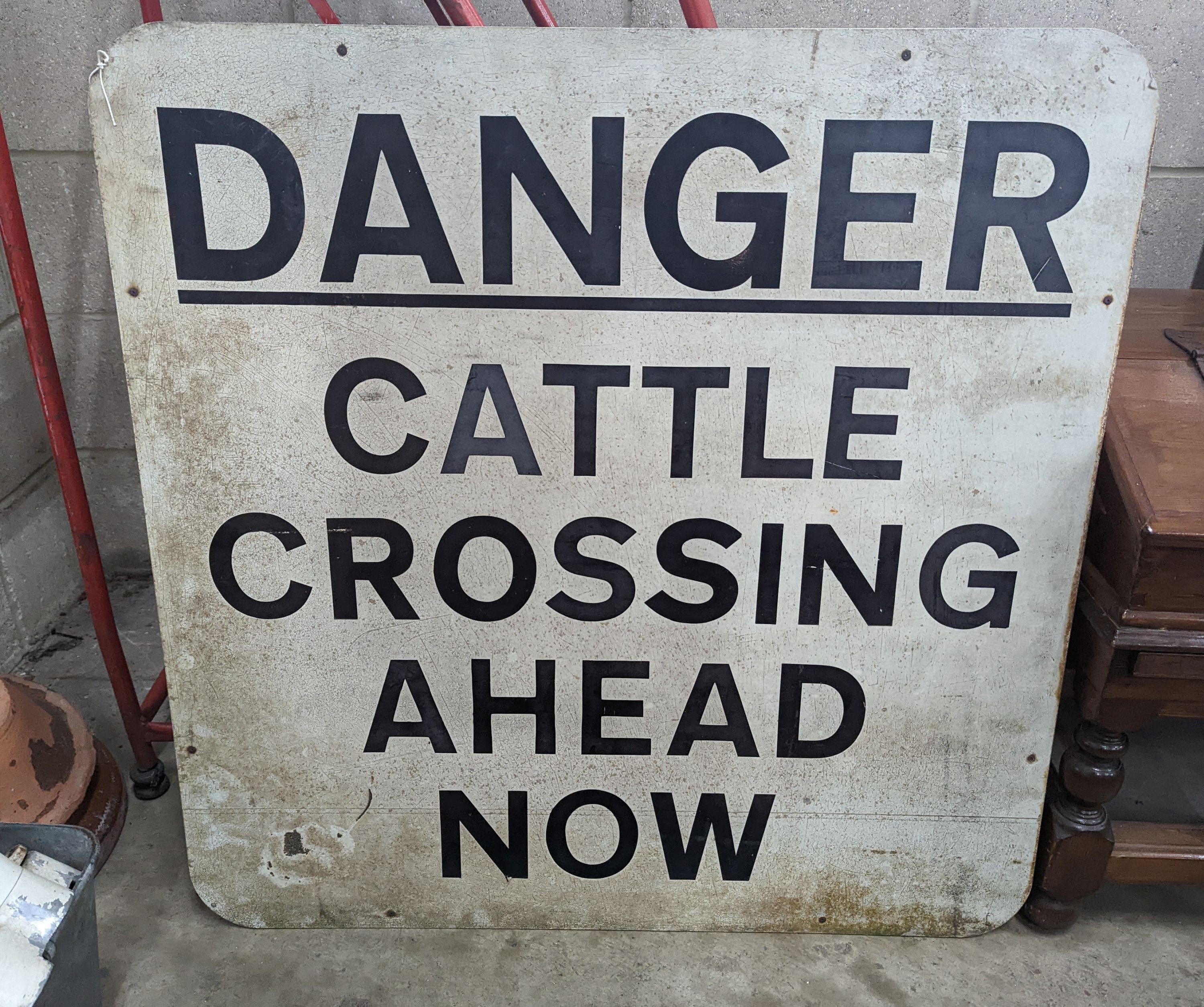 A square vintage metal 'cattle crossing' sign, length 92cm