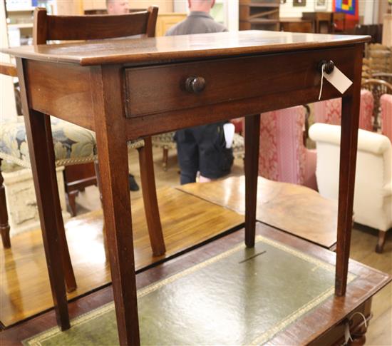 A George III mahogany bowfronted side table, with one drawer W.84cm A George III mahogany bowfronted side table, with one drawer W.84cm