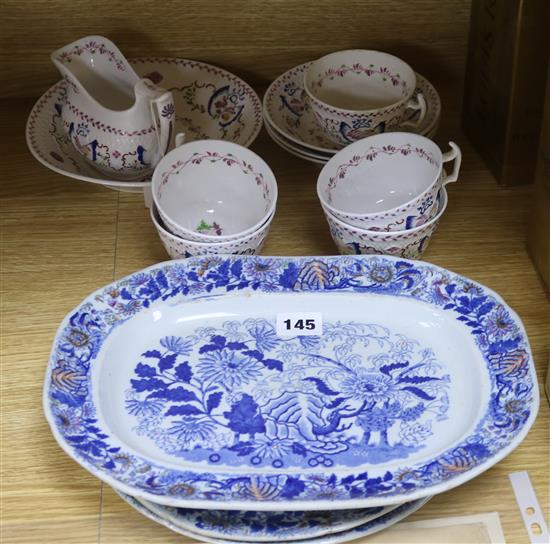 Two Clews ironstone dishes and an oval side dish and a ten piece part tea set Two Clews ironstone dishes and an oval side dish and a ten piece part tea set
