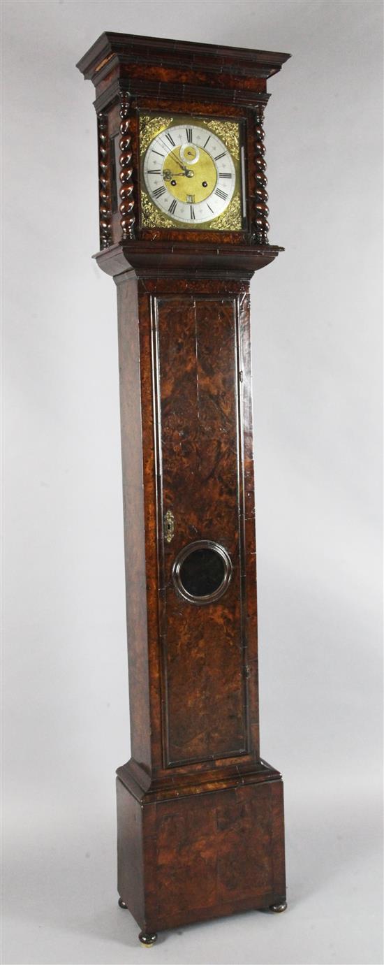 Thomas Wheeler, London. A late 17th century burr elm longcase clock, H.6ft 6.25in.