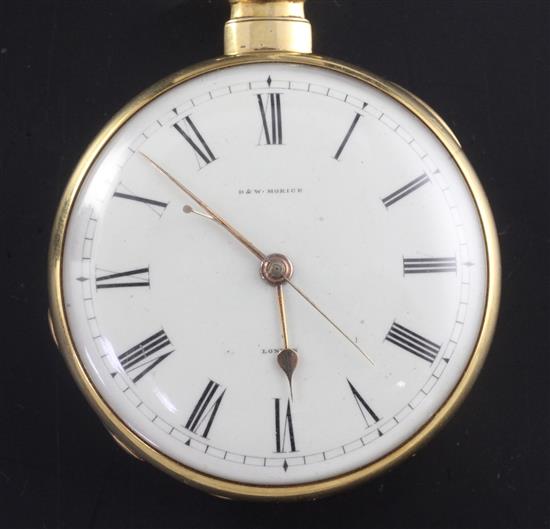 A George IV engine turned 18ct gold keywind cylinder pocket watch by D & W Morice, London, with key. A George IV engine turned 18ct gold keywind cylinder pocket watch by D & W Morice, London, with key.