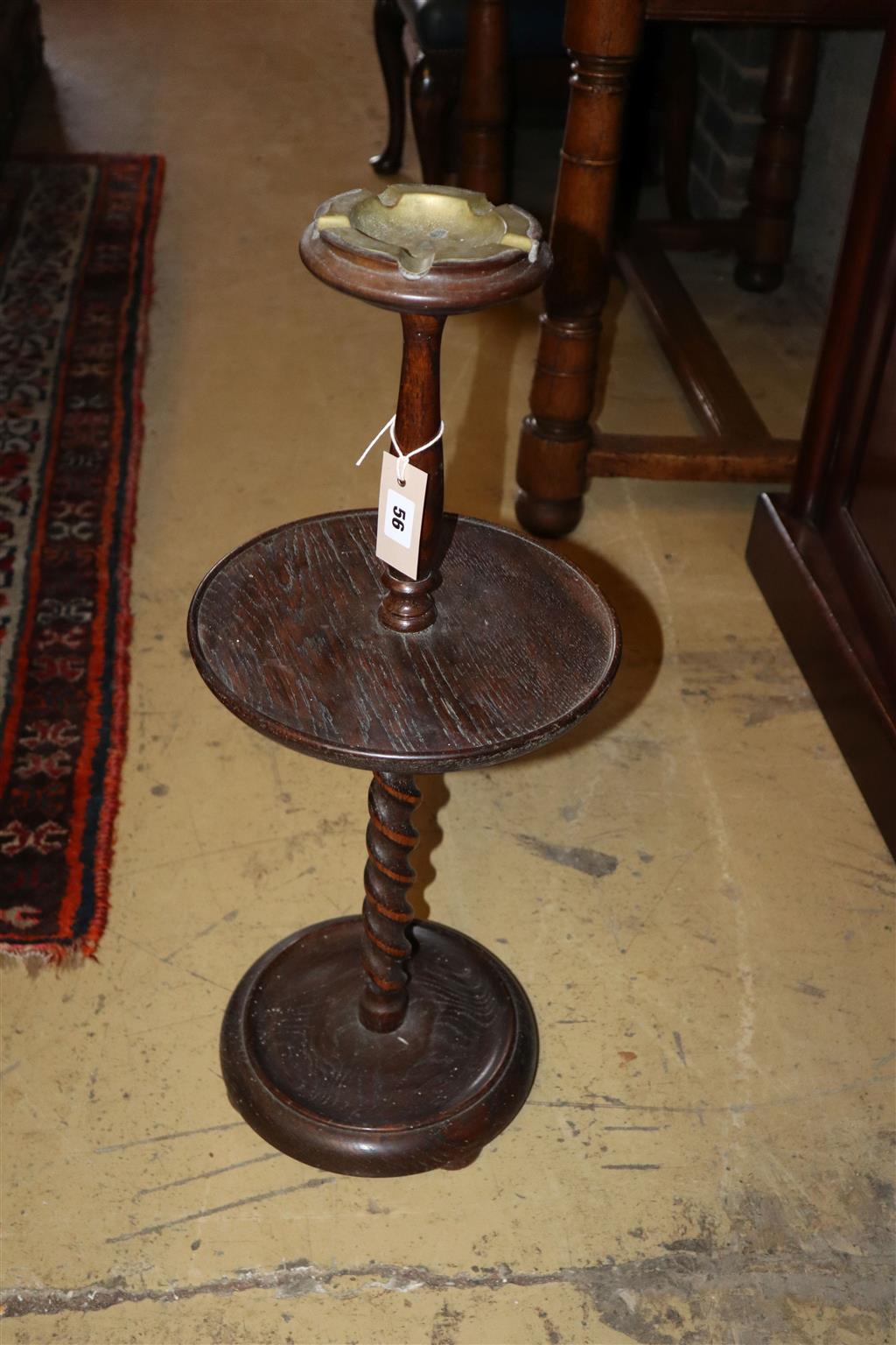 An early 20th century oak smokers stand, with ashtray, height 70cm