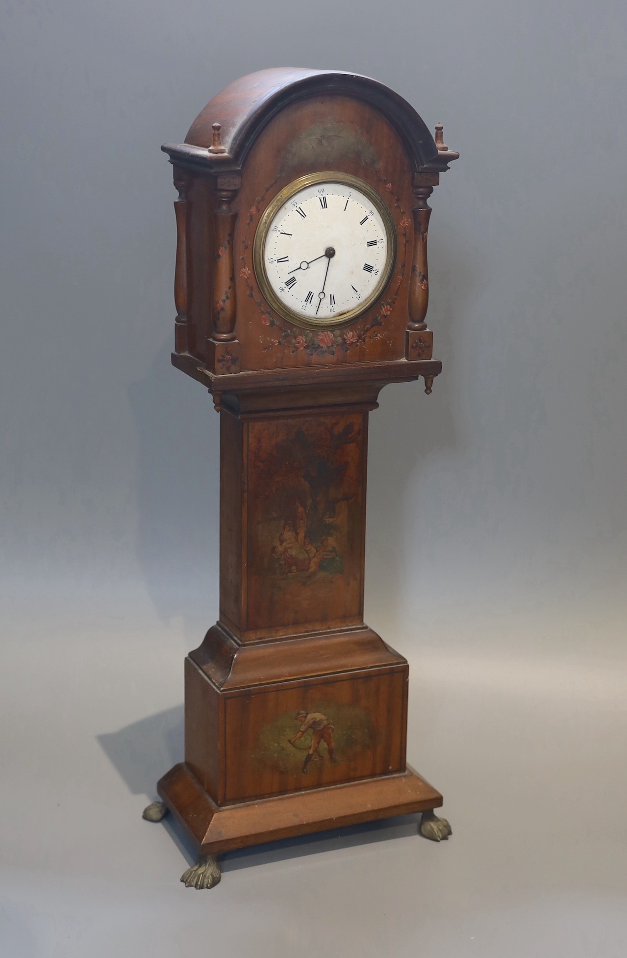 An Edwardian painted satinwood miniature longcase clock, height 51cm