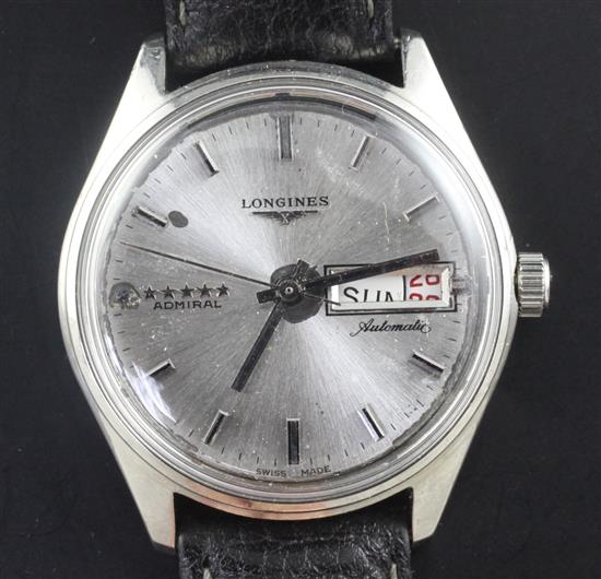 A gentlemans stainless steel Longines Admiral automatic wrist watch, A gentlemans stainless steel Longines Admiral automatic wrist watch,