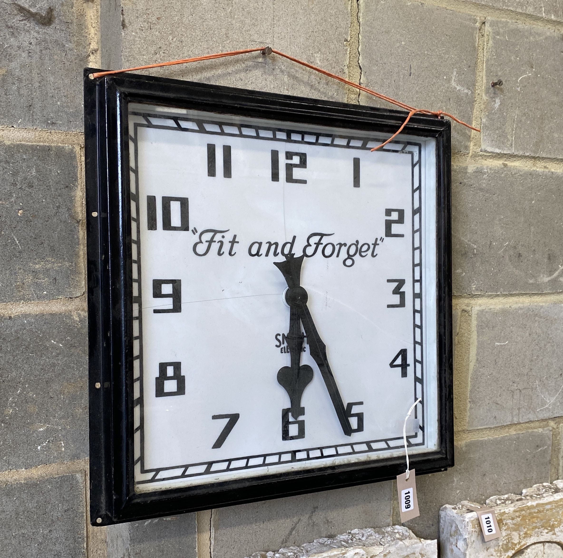 A 'K.L.G.' spark plug, Fit and Forget advertising wall timepiece, 54cm square