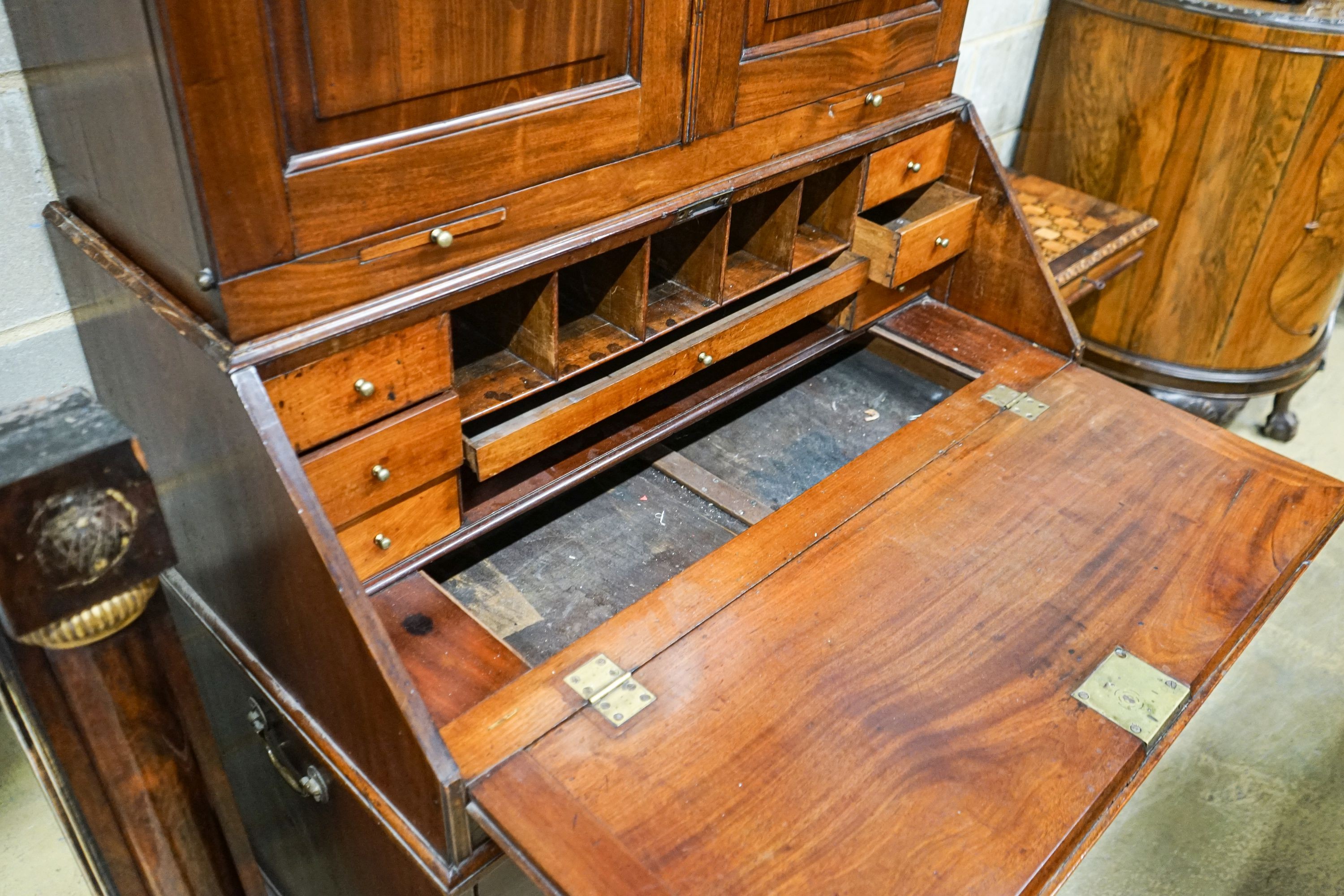 A George III mahogany bureau bookcase, length 99cm, depth 59cm, height 212cm