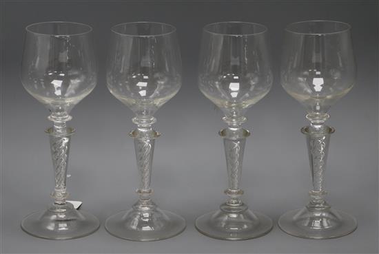 Four air twist stem wine glasses height 27.5cm