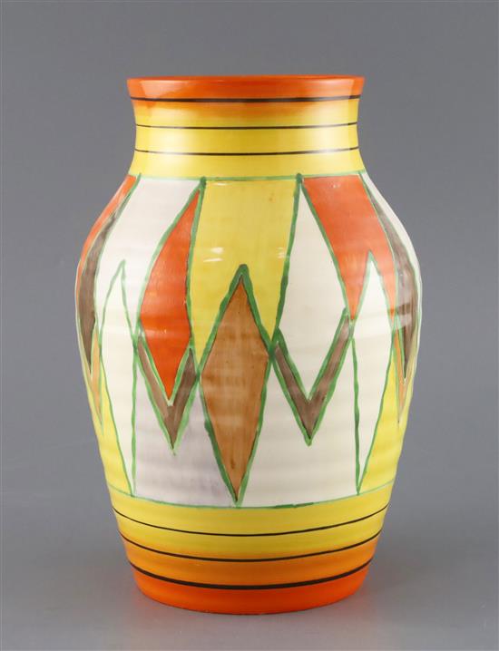 A Clarice Cliff Original Bizarre Lotus vase, H. 24.5cm