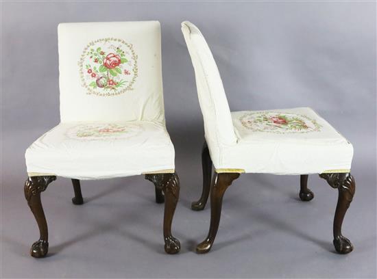 A set of six George II red walnut side chairs, W.2ft 1in. D.2ft 1in. H.2ft 11in. A set of six George II red walnut side chairs, W.2ft 1in. D.2ft 1in. H.2ft 11in.