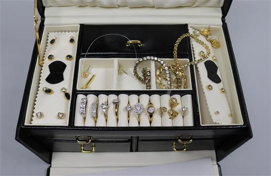 A jewellery box of costume jewellery and five gold plated Rotary watches. A jewellery box of costume jewellery and five gold plated Rotary watches.