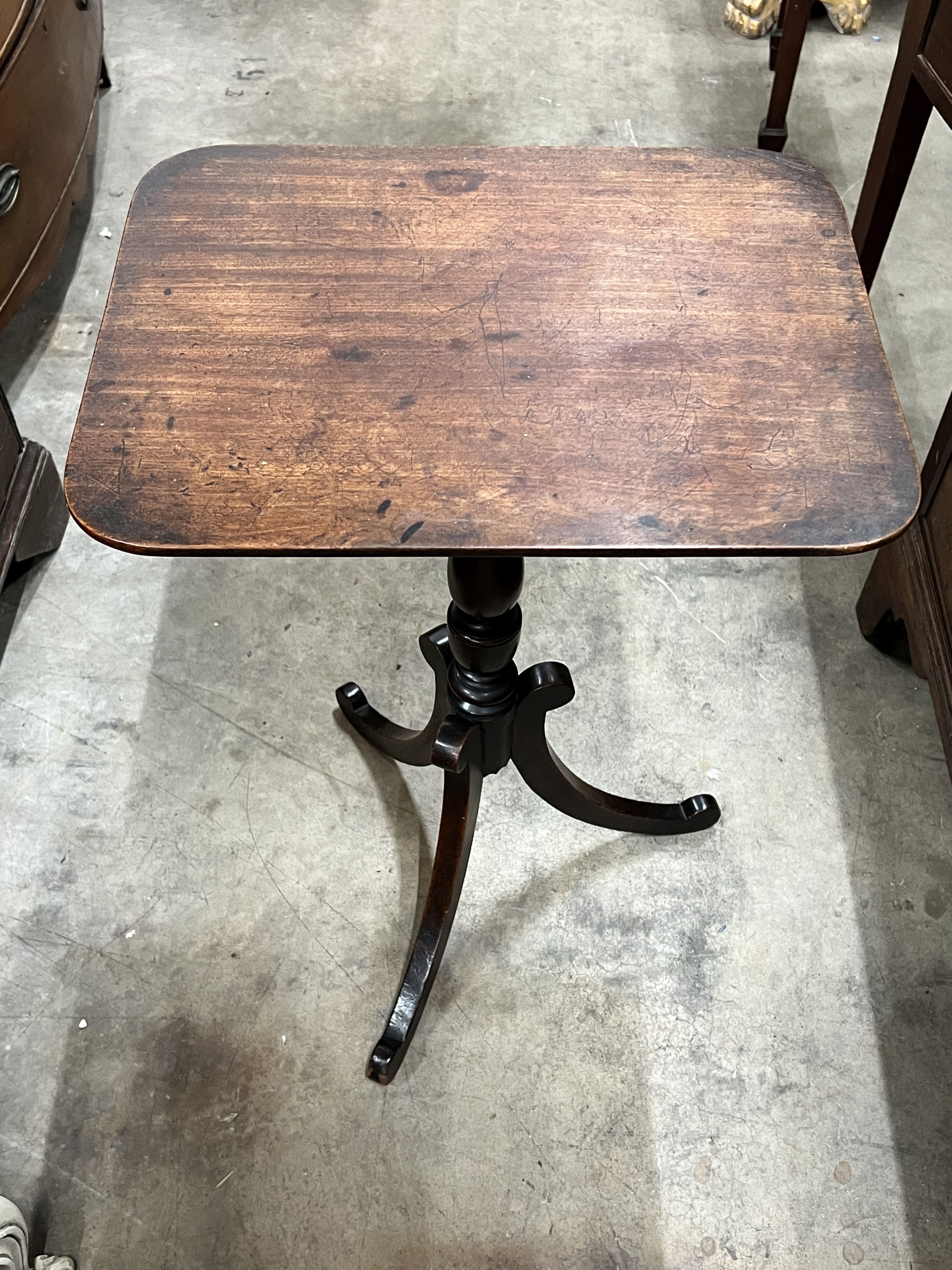 A Regency mahogany tripod wine table, width 50cm, depth 39cm, height 73cm                                                                                                                                                   