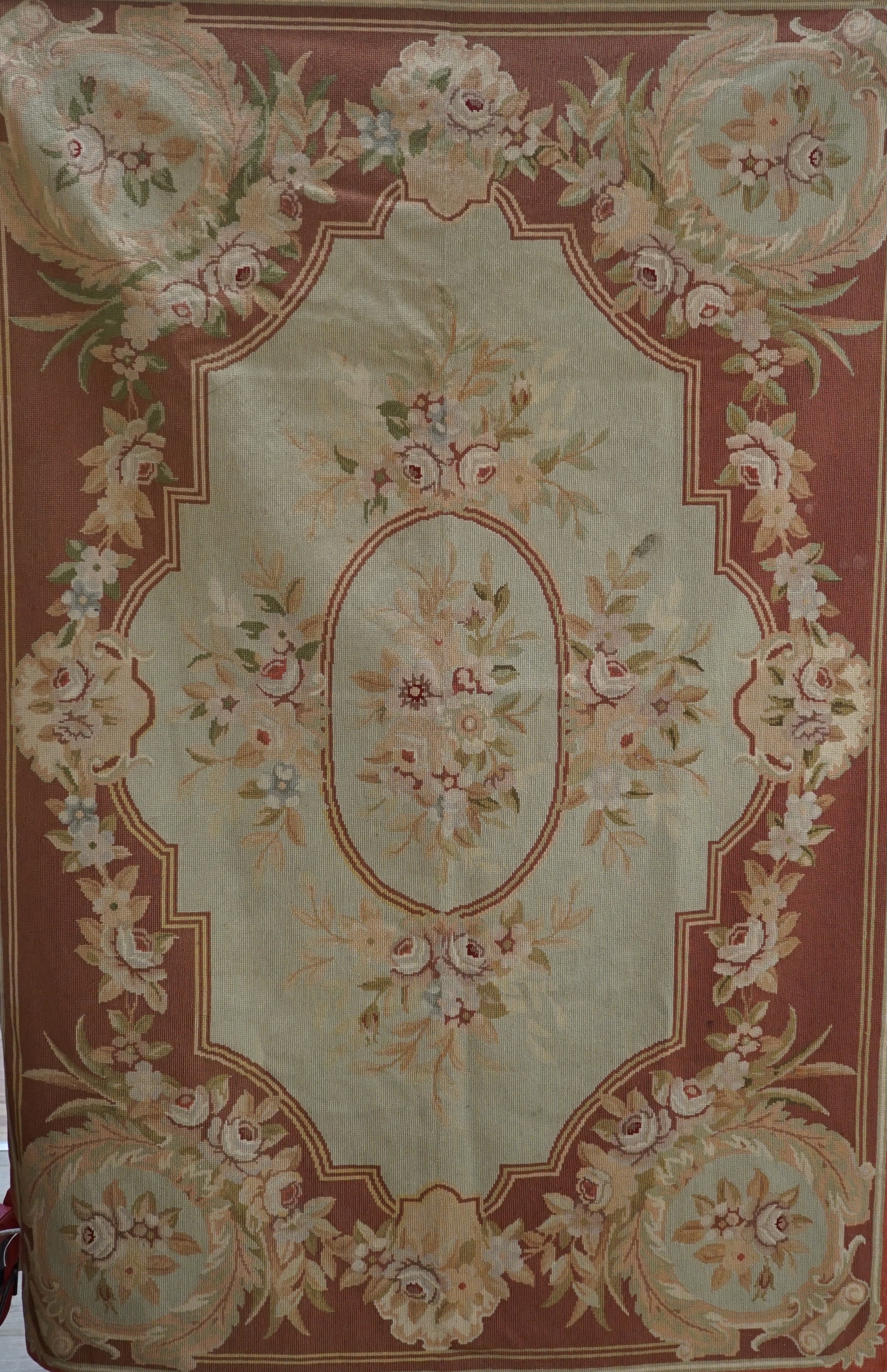 Two wool worked floral patterned (Aubusson style) rugs                                                                                                                                                                      