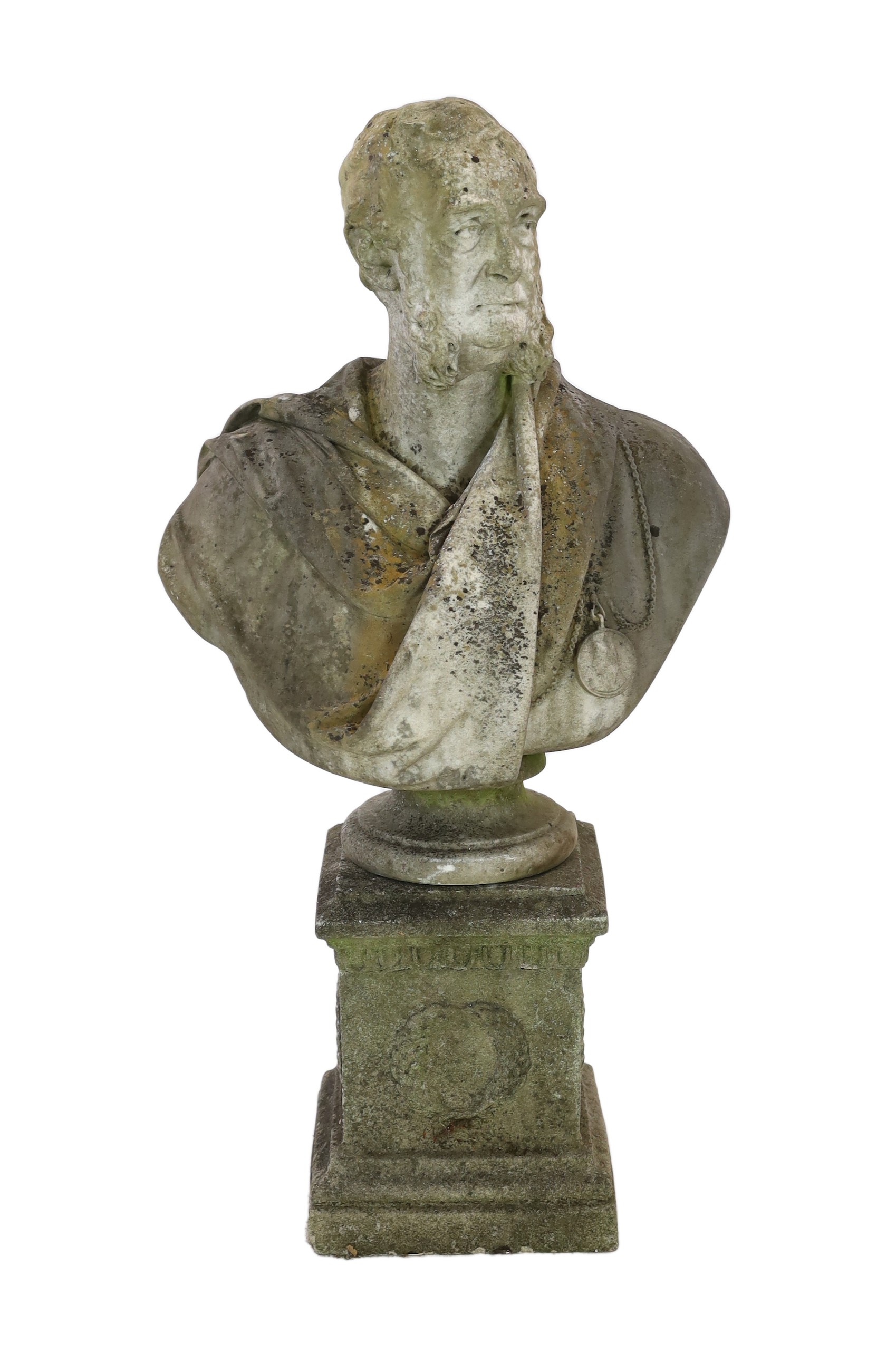 Henry Weekes RA (1807-1877) A Victorian white marble bust of a gentleman, signed and dated 1875, overall height 40cm bust width 60cm height 80cm                                                                            