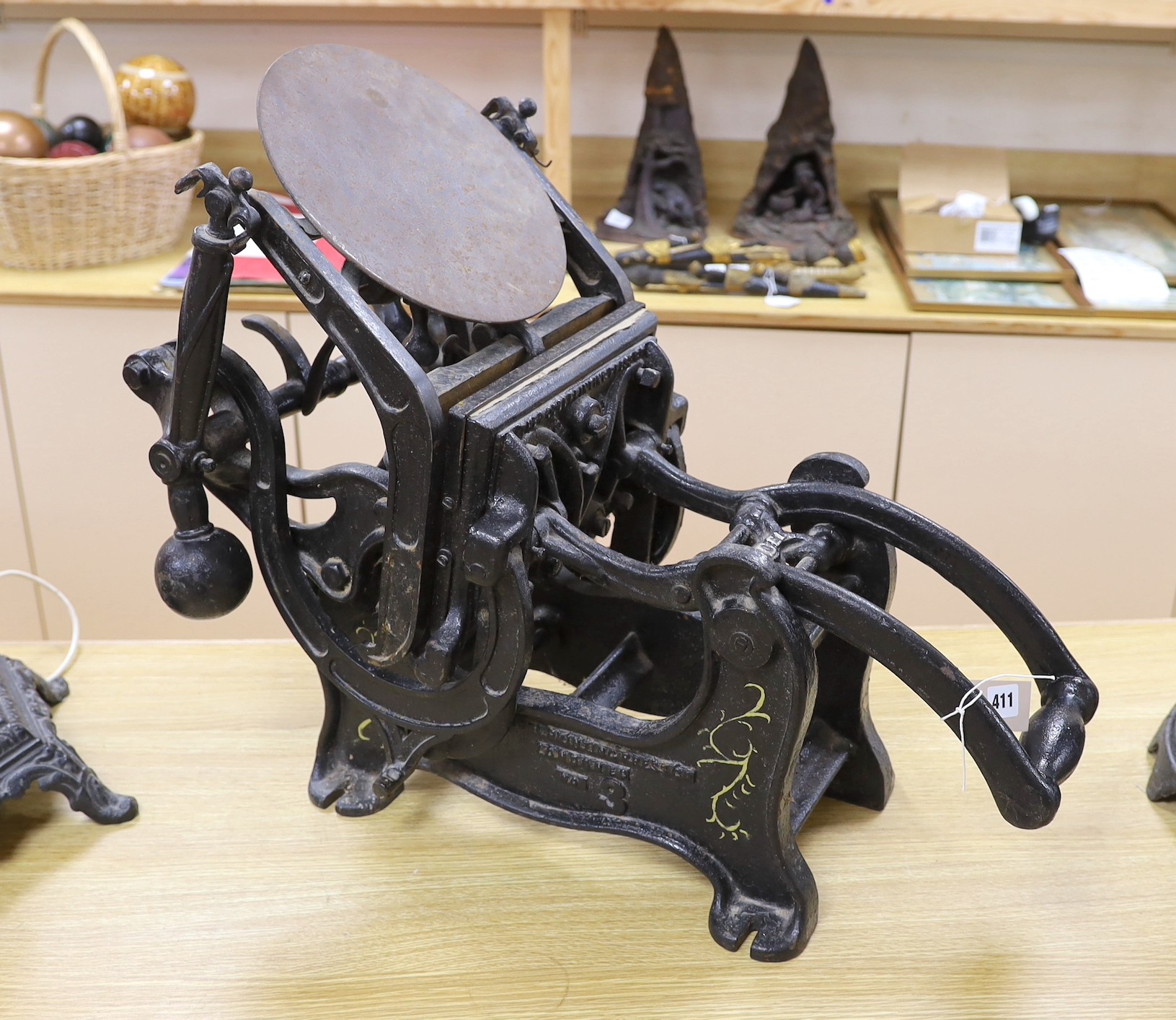 A cast iron printing press, 73cms wide                                                                                                                                                                                      