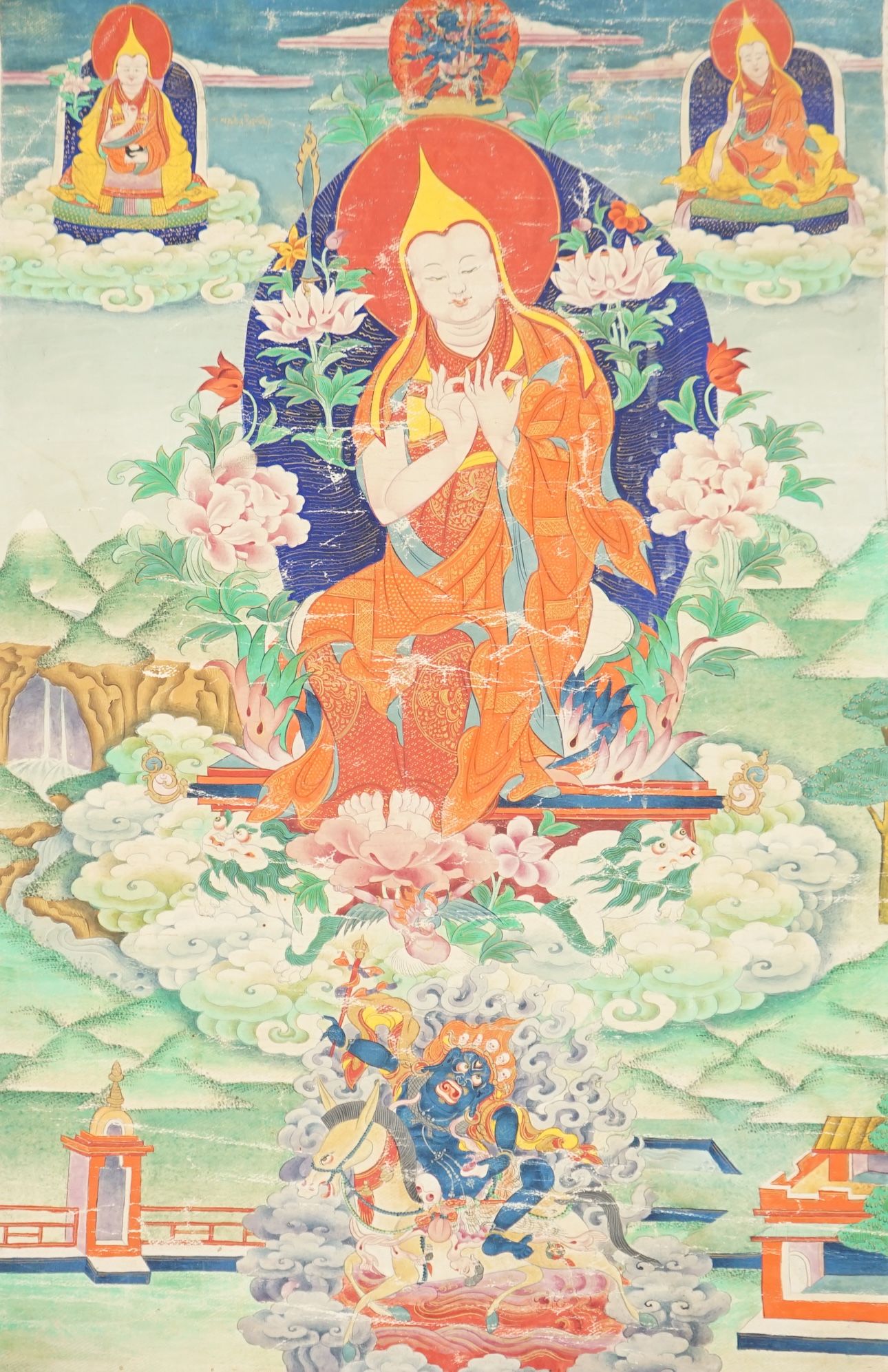 A Tibetan thangka, 18th/19th century, depicting Master Tsongkhapa                                                                                                                                                           