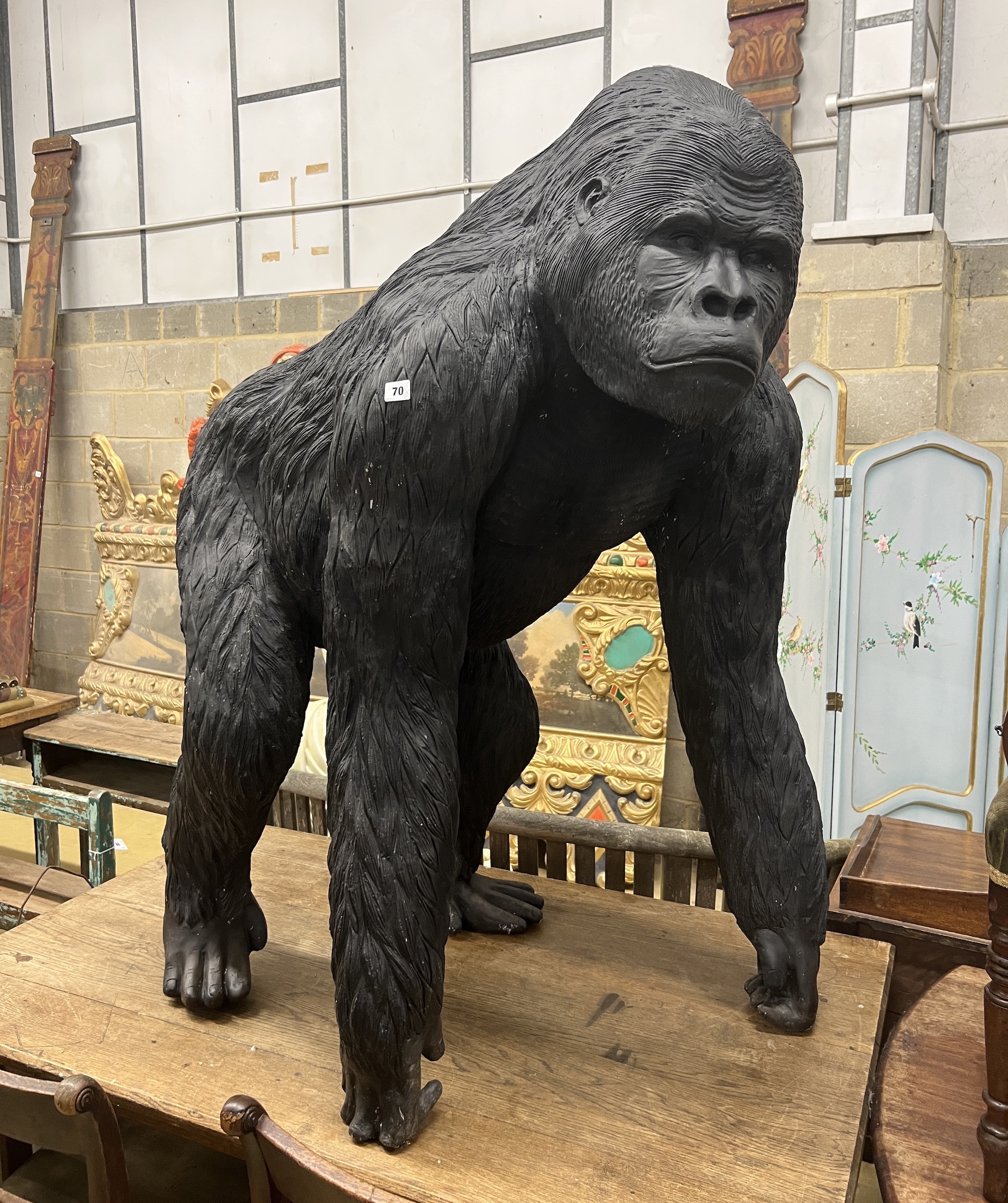 A life size composition gorilla garden ornament, height 126cm                                                                                                                                                               