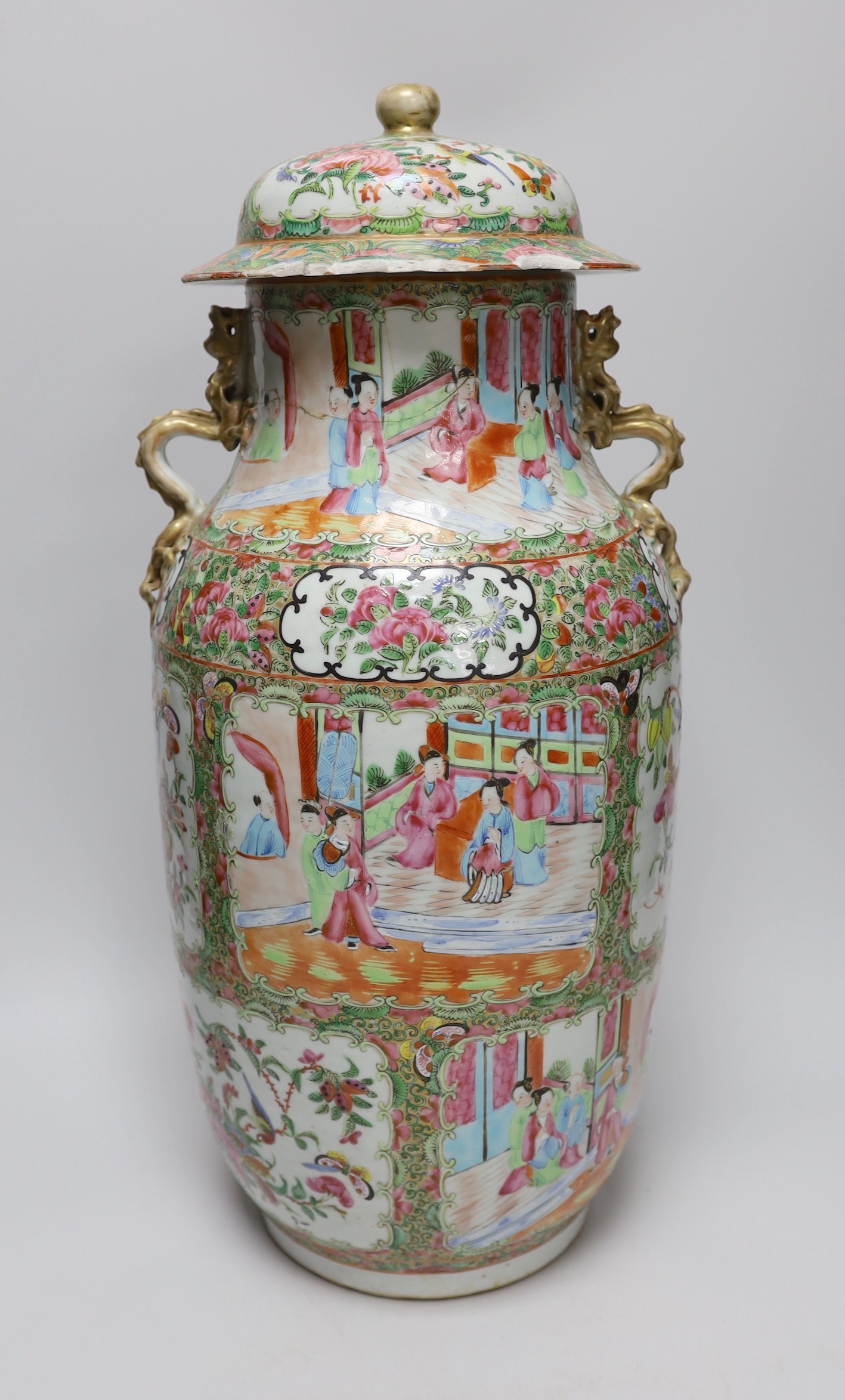 A 19th century Canton famille rose vase and cover, 46cm                                                                                                                                                                     