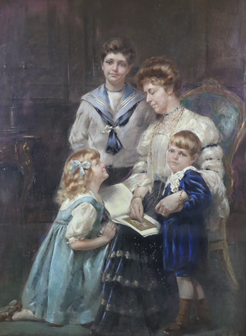 Leon Sprinck (fl. 1862-1948), pastel, Family portrait of mother and children, signed, 155 x 115cm                                                                                                                           