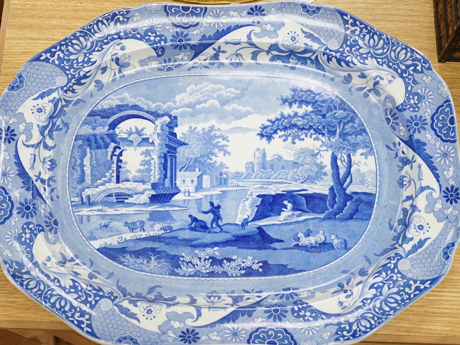 A 19th century Spode Italian blue and white serving platter, c.1820, 57cm wide                                                                                                                                              