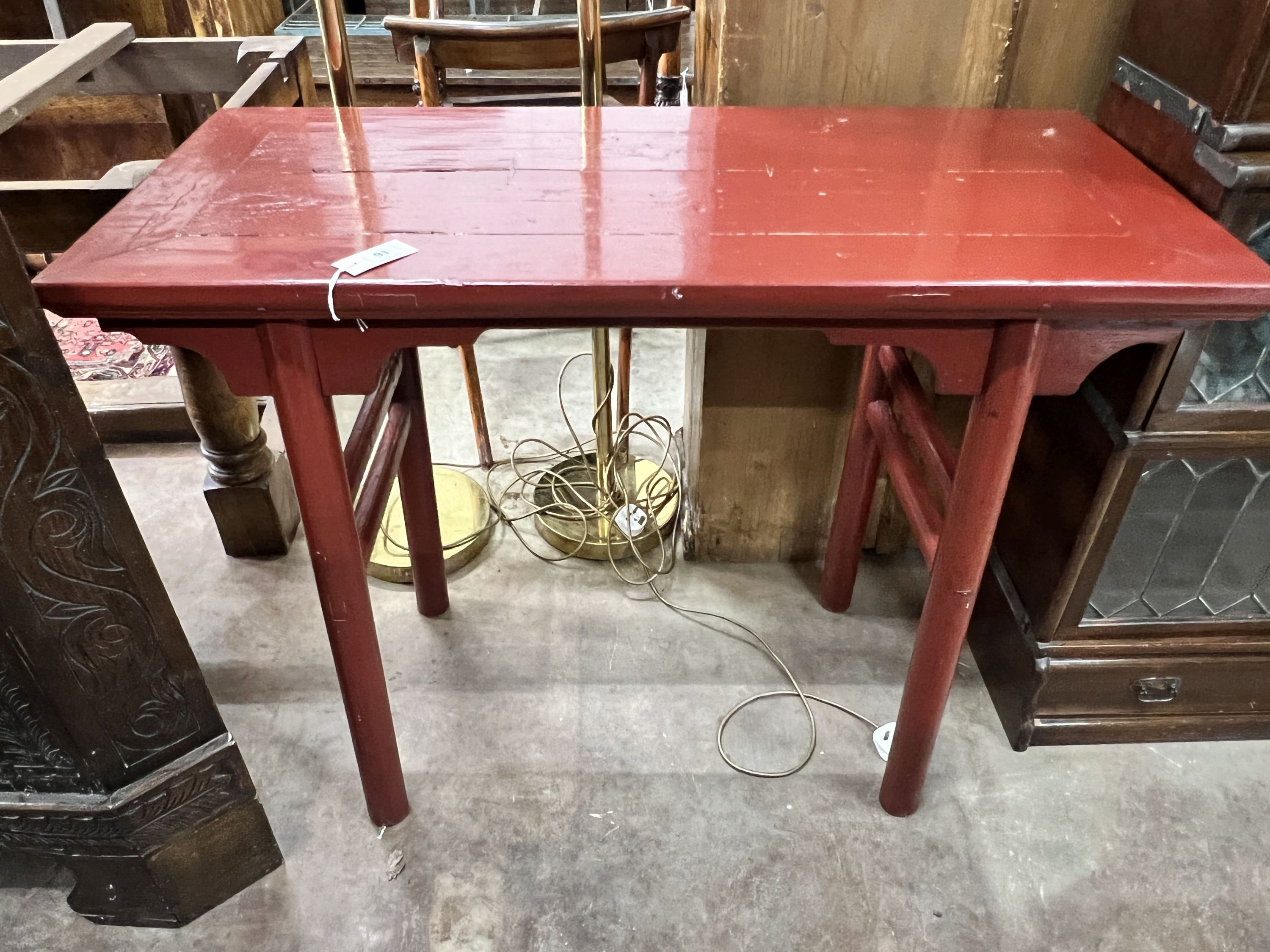 A Chinese lacquer small altar table, width 108cm, depth 49cm, height 82cm                                                                                                                                                   
