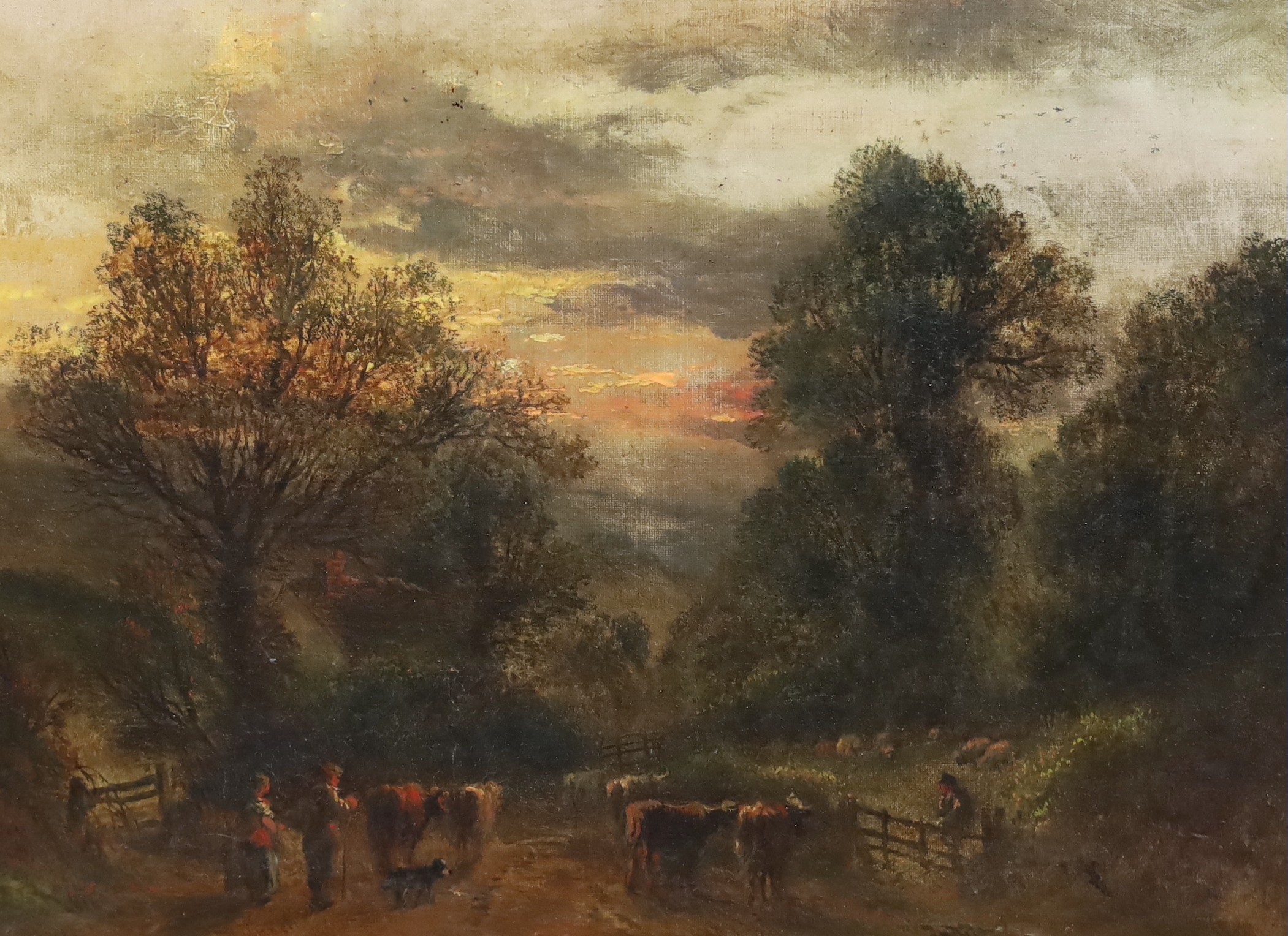 Follower of John Linnell (British, 1792-1882), 'Returning Home', oil on canvas, 30 x 40cm                                                                                                                                   