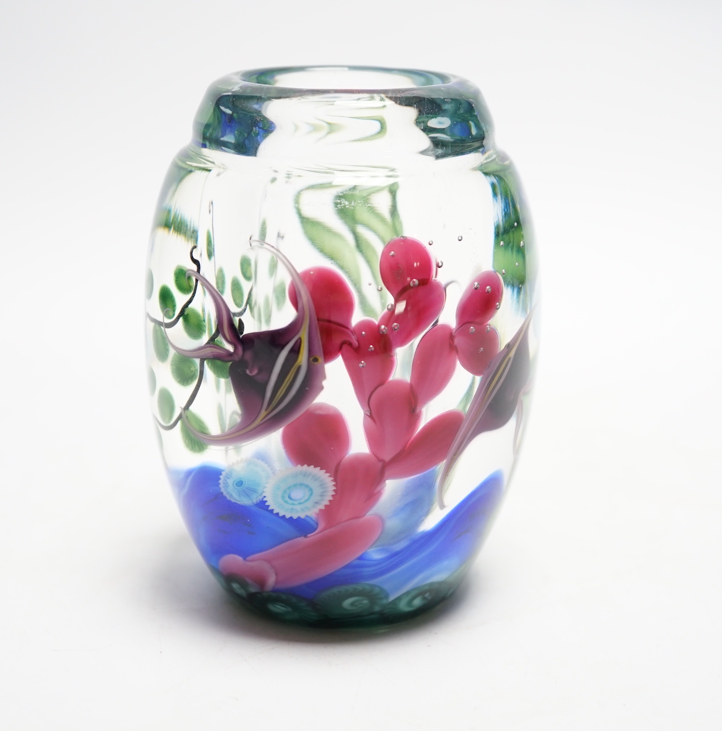 Steven Lundberg (American, 1953-2008), a magnum size ‘aquarium’ art glass vase, signed, dated 1988 and inscribed "Lundberg Studios," and numbered 101406, 11.5cm                                                            