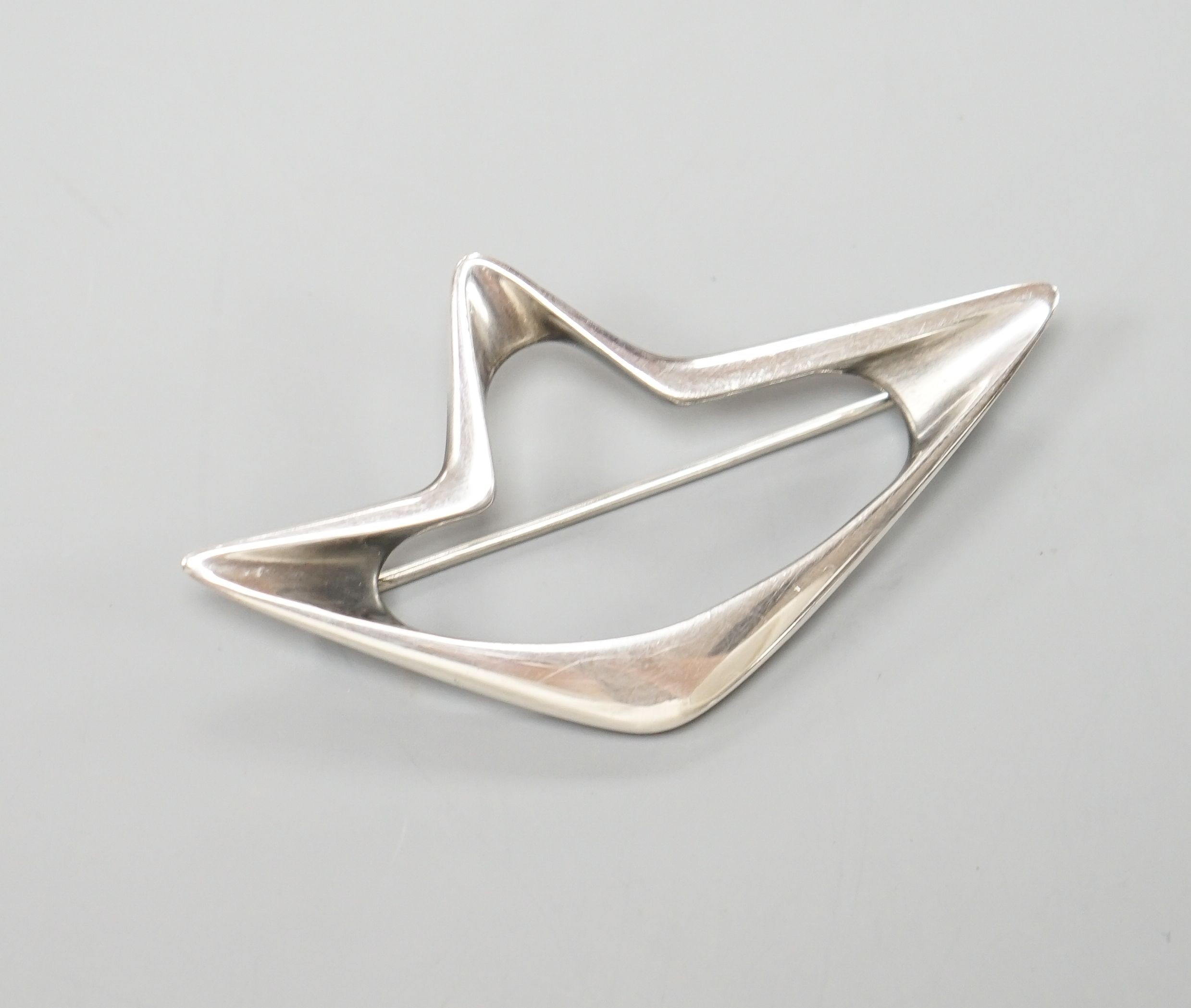 A Georg Jensen sterling abstract brooch, no. 376, 69mm.                                                                                                                                                                     