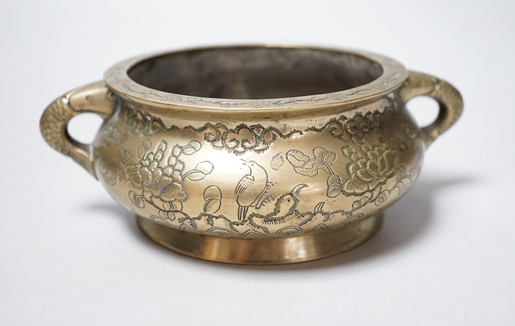 A Chinese bronze censer, early 20th century, 18cm wide                                                                                                                                                                      